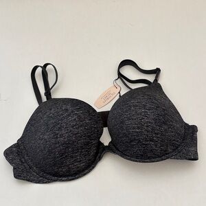 Victoria Secret Padded Perfect Coverage Bra Heather Black Pink 36 B NEW